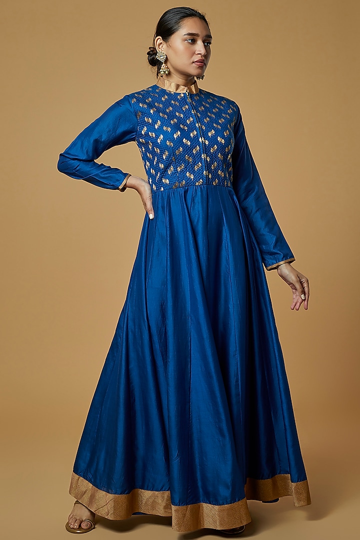 Cobalt Blue Silk Maxi Dress by Pinnacle by Shruti Sancheti