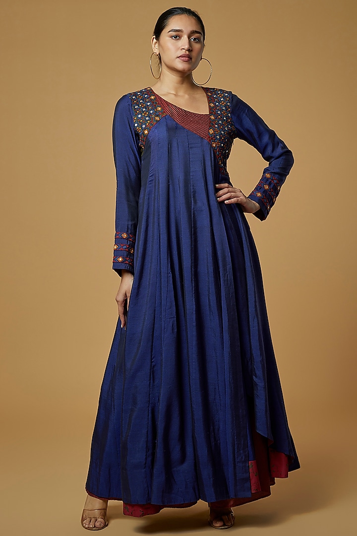 Cobalt Blue Embroidered Anarkali by Pinnacle by Shruti Sancheti