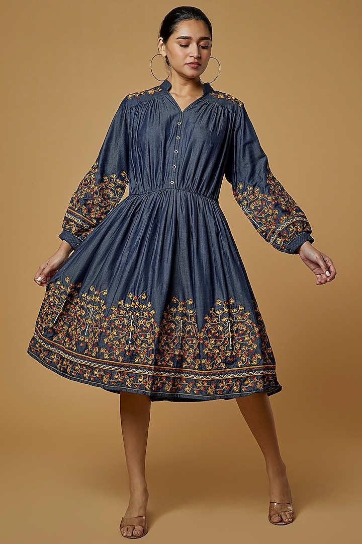 Cobalt Blue Embroidered Dress by Pinnacle by Shruti Sancheti at Pernia's Pop Up Shop