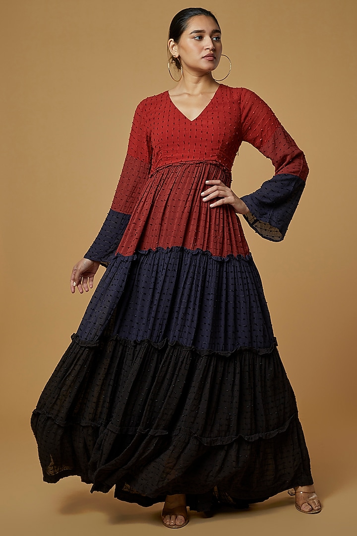 Multi-Colored Viscose Maxi Dress by Pinnacle by Shruti Sancheti