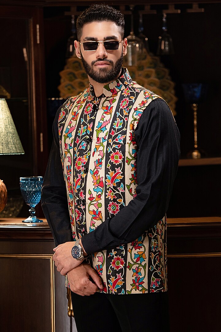 Multi-Colored Acrylic Hand Embroidered Nehru Jacket by Pashtush at Pernia's Pop Up Shop