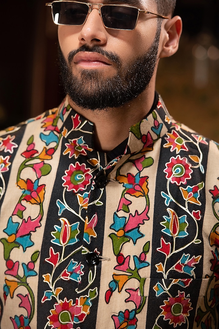 Multi-Colored Acrylic Hand Embroidered Nehru Jacket by Pashtush at Pernia's Pop Up Shop