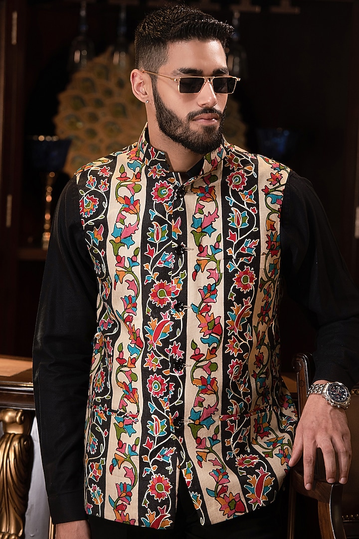 Multi-Colored Acrylic Hand Embroidered Nehru Jacket by Pashtush at Pernia's Pop Up Shop