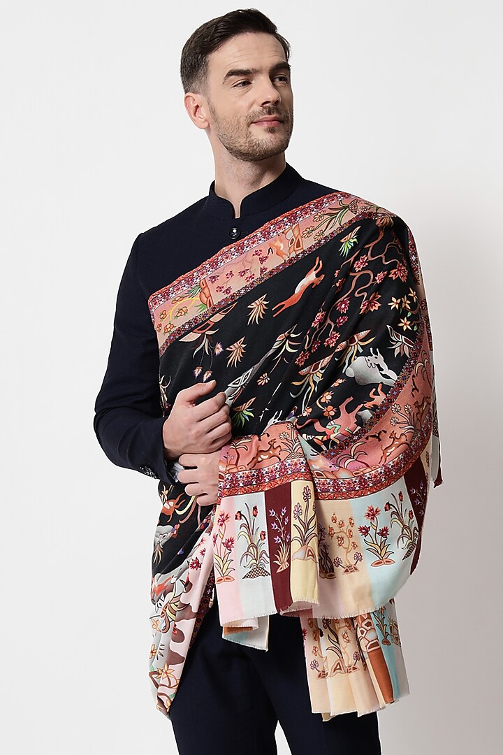 Multi-Colored Pure Wool Printed Shawl by Pashtush at Pernia's Pop Up Shop