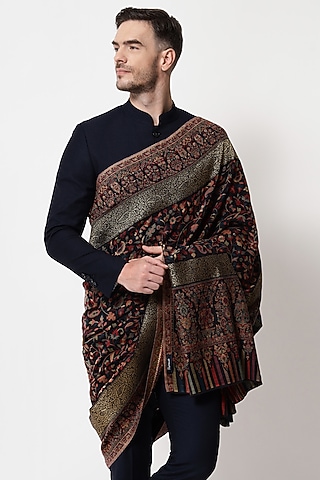 Black Wool Shawl by Pashtush