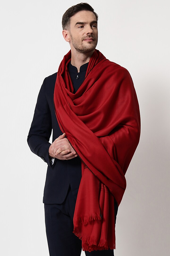 Maroon Woven Wool Shawl by Pashtush at Pernia's Pop Up Shop
