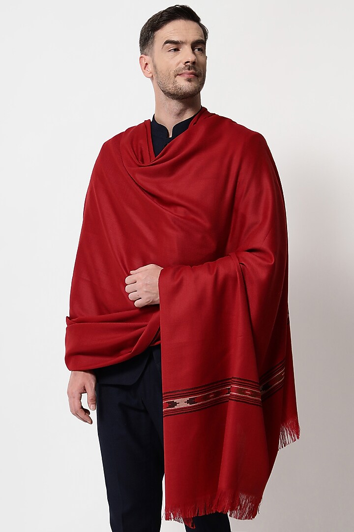 Maroon Woven Wool Shawl by Pashtush at Pernia's Pop Up Shop
