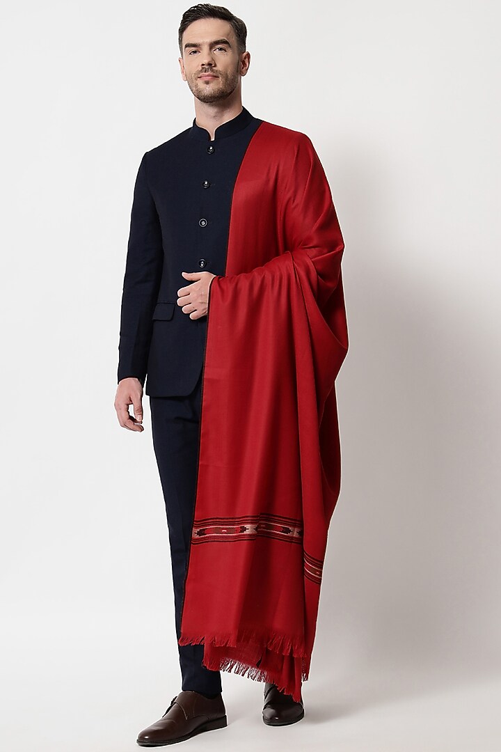 Maroon Woven Wool Shawl by Pashtush at Pernia's Pop Up Shop