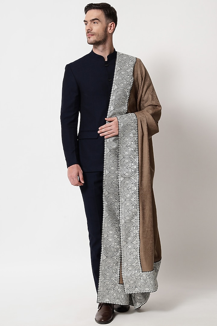 Beige Pure Wool Shawl by Pashtush at Pernia's Pop Up Shop