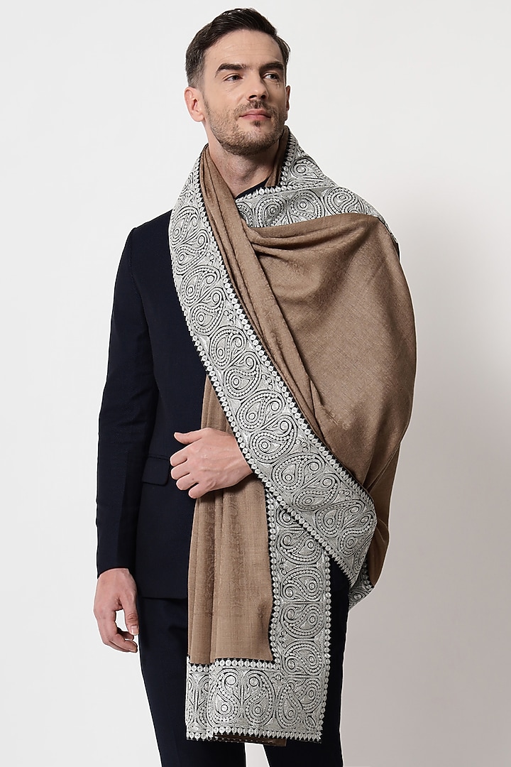 Beige Pure Wool Shawl by Pashtush at Pernia's Pop Up Shop