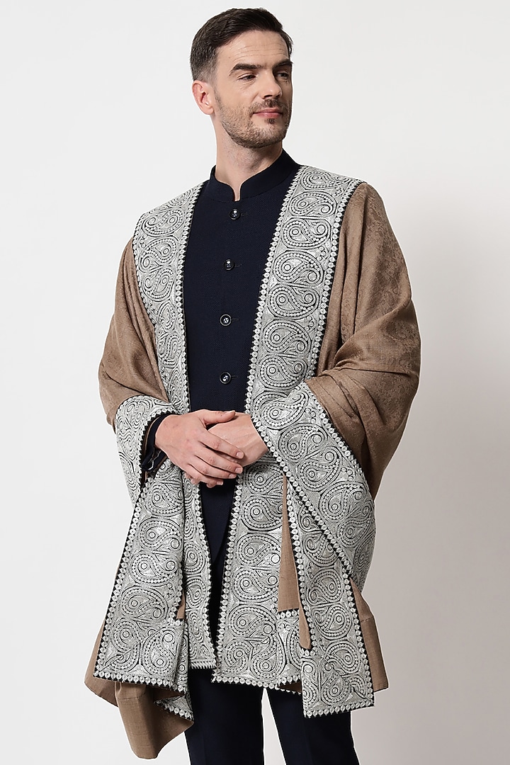 Beige Pure Wool Shawl by Pashtush at Pernia's Pop Up Shop