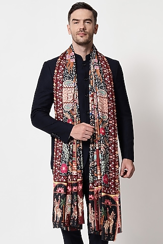 Multi-Colored Pure Wool Printed Shawl by Pashtush