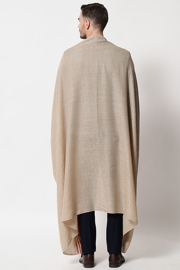 Beige Woven Wool Shawl by Pashtush at Pernia's Pop Up Shop
