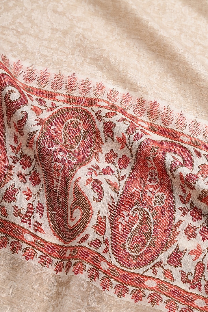 Beige Woven Wool Shawl by Pashtush at Pernia's Pop Up Shop