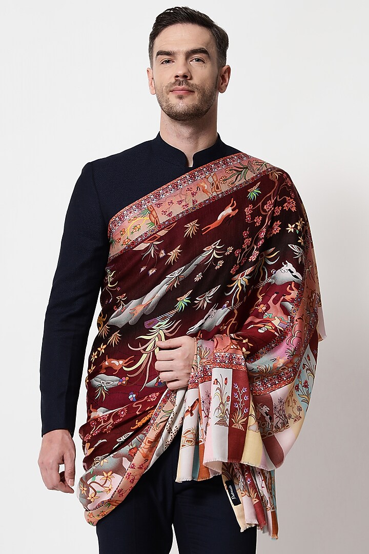 Multi-Colored Pure Wool Printed Shawl by Pashtush at Pernia's Pop Up Shop