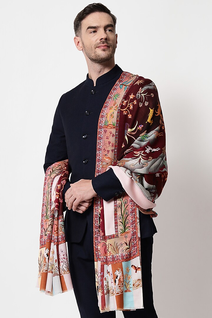Multi-Colored Pure Wool Printed Shawl by Pashtush at Pernia's Pop Up Shop