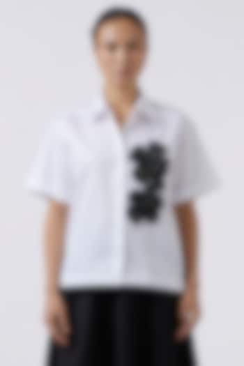 White Pima Cotton Sequins Embroidered Shirt by Pallavi Swadi at Pernia's Pop Up Shop