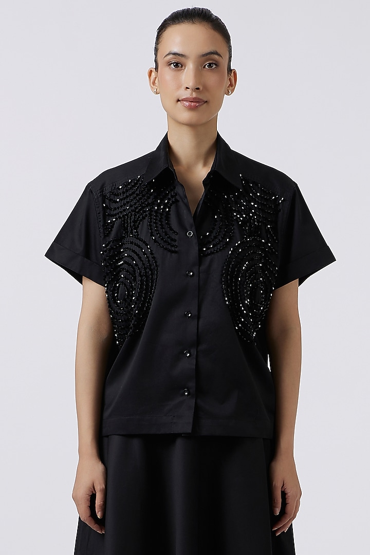 Pristine Black Pima Cotton Shirt by Pallavi Swadi at Pernia's Pop Up Shop