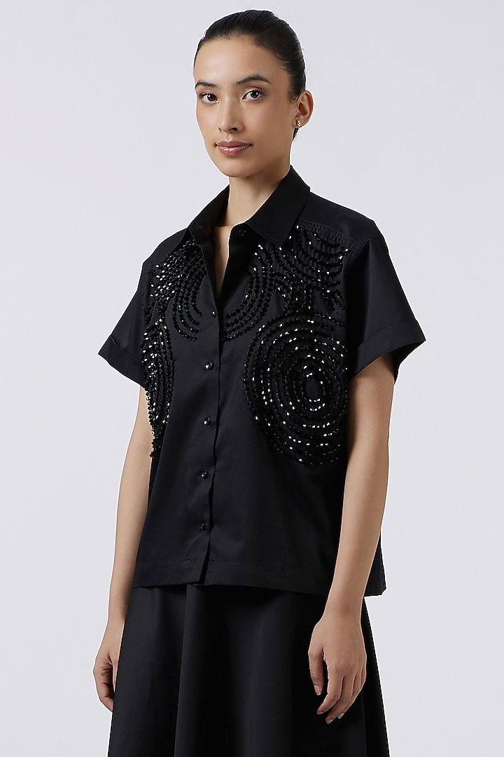 Pristine Black Pima Cotton Shirt by Pallavi Swadi at Pernia's Pop Up Shop