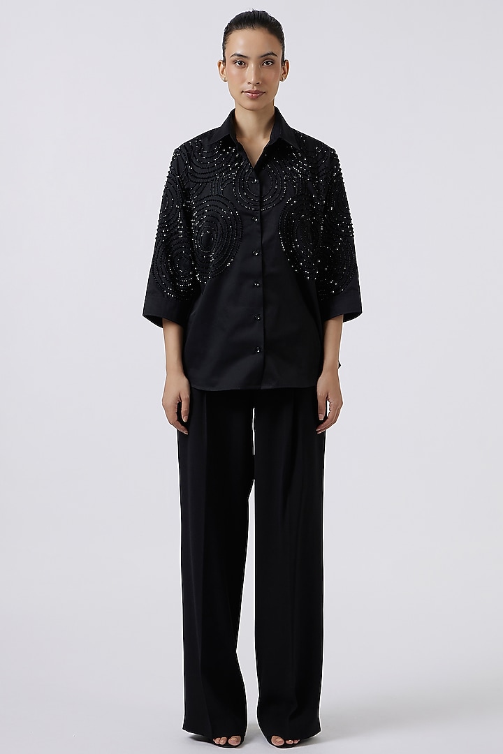 Pristine Black Pima Cotton Shirt by Pallavi Swadi at Pernia's Pop Up Shop