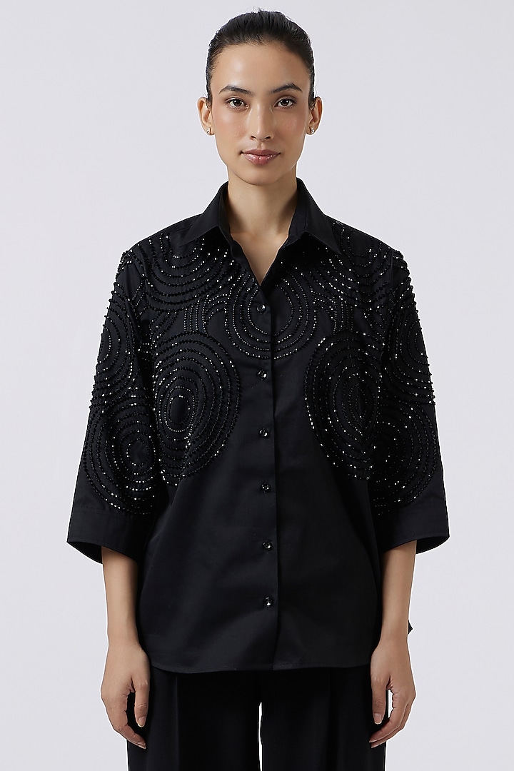 Pristine Black Pima Cotton Shirt by Pallavi Swadi at Pernia's Pop Up Shop