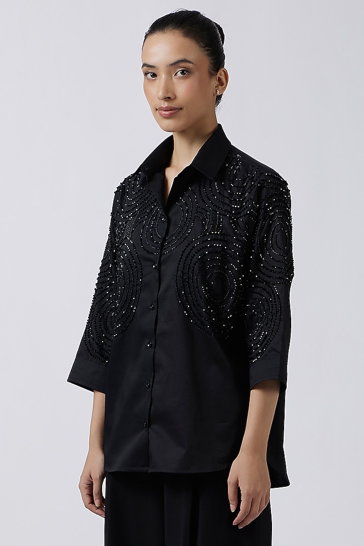 Pristine Black Pima Cotton Shirt by Pallavi Swadi at Pernia's Pop Up Shop