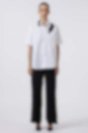 White Herringbone Cotton Shirt by Pallavi Swadi at Pernia's Pop Up Shop