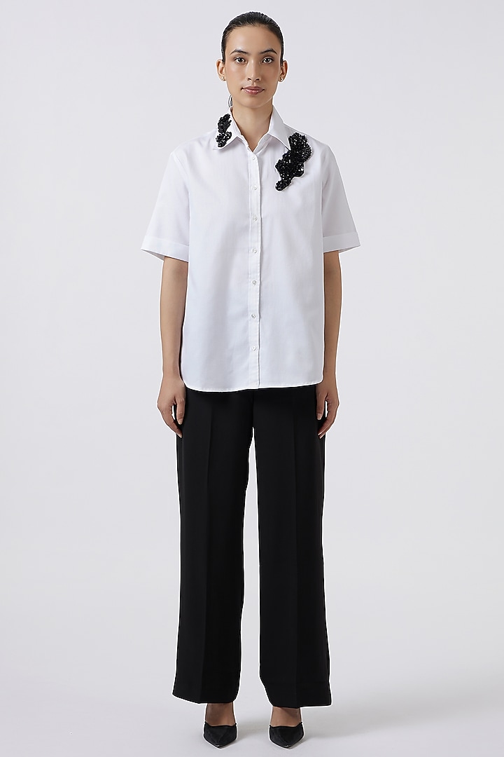 White Herringbone Cotton Shirt by Pallavi Swadi at Pernia's Pop Up Shop