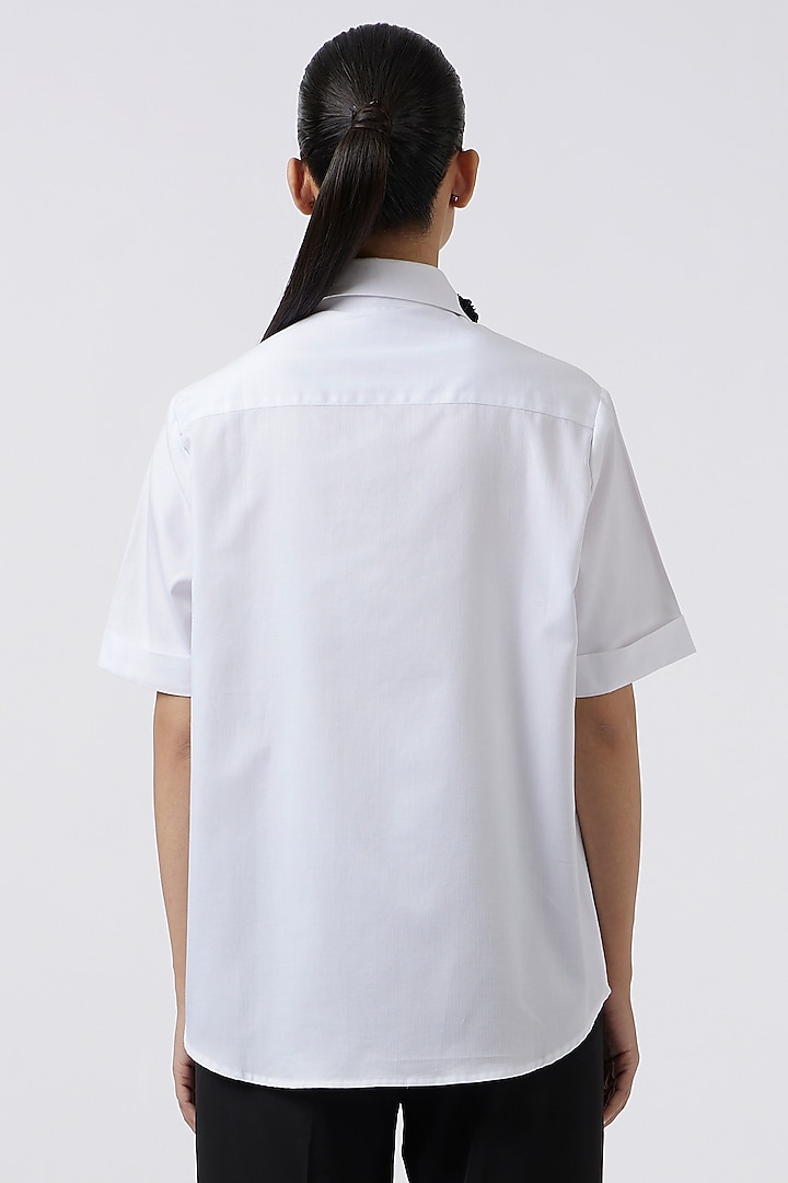 White Herringbone Cotton Shirt by Pallavi Swadi at Pernia's Pop Up Shop