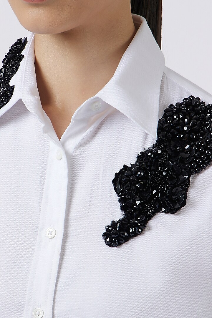 White Herringbone Cotton Shirt by Pallavi Swadi at Pernia's Pop Up Shop