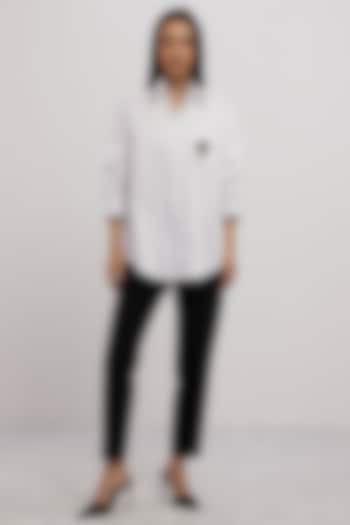 White Pima Cotton Crystal Stone Embroidered Shirt by Pallavi Swadi at Pernia's Pop Up Shop