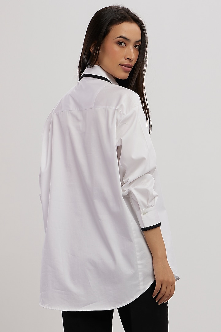 White Pima Cotton Crystal Stone Embroidered Shirt by Pallavi Swadi at Pernia's Pop Up Shop