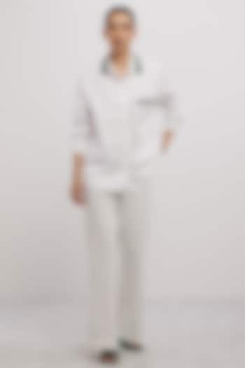 White Pima Cotton Crystal Stone Embroidered Shirt by Pallavi Swadi at Pernia's Pop Up Shop
