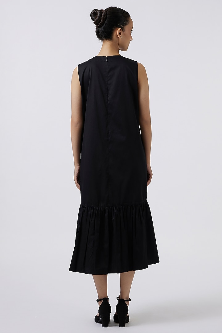 Black Pima Cotton Hand Embroidered Vacation Dress by Pallavi Swadi at Pernia's Pop Up Shop