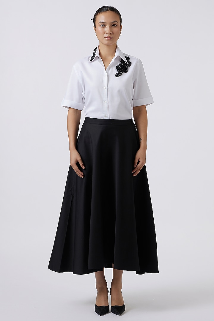 Black Pima Cotton Cascade Skirt by Pallavi Swadi at Pernia's Pop Up Shop