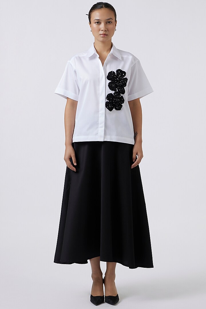 White Cotton Embroidered Shirt by Pallavi Swadi at Pernia's Pop Up Shop