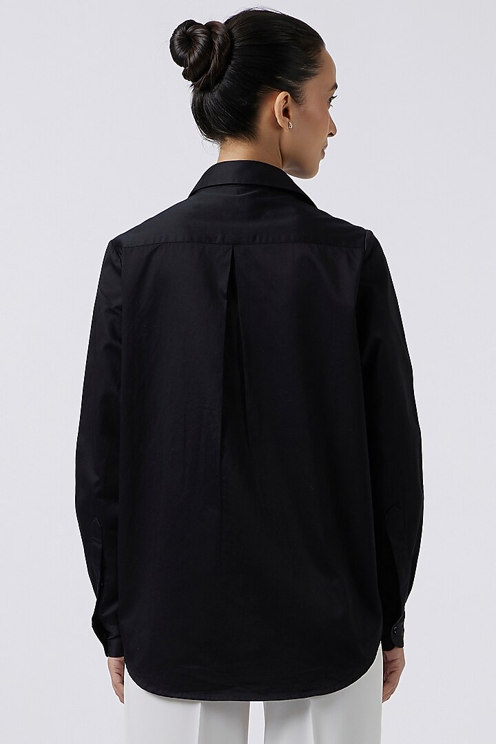 Black Cotton Pearl Embroidered Shirt by Pallavi Swadi at Pernia's Pop Up Shop