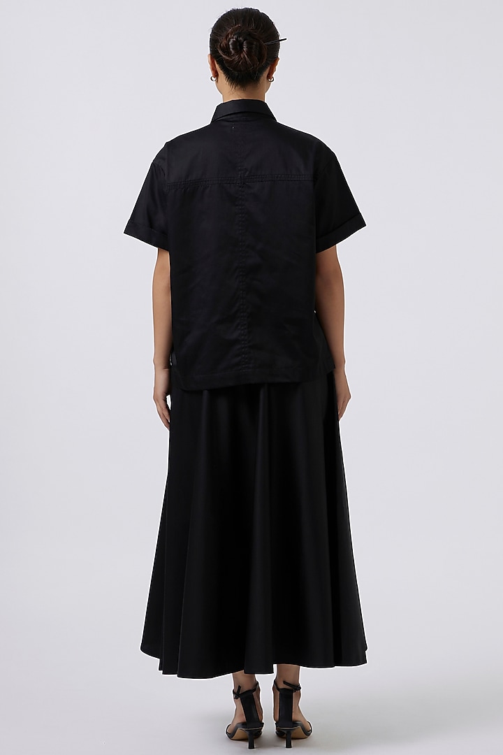 Black Cotton Pearl Embellished Shirt by Pallavi Swadi at Pernia's Pop Up Shop