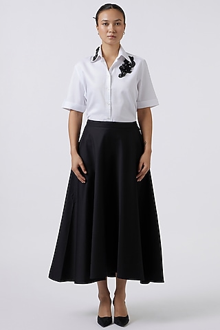 Black Cotton High-Waisted Skirt by Pallavi Swadi