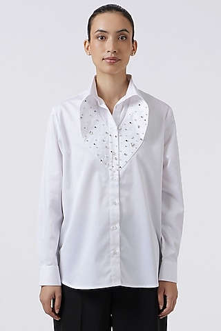 White Cotton Shirt by Pallavi Swadi