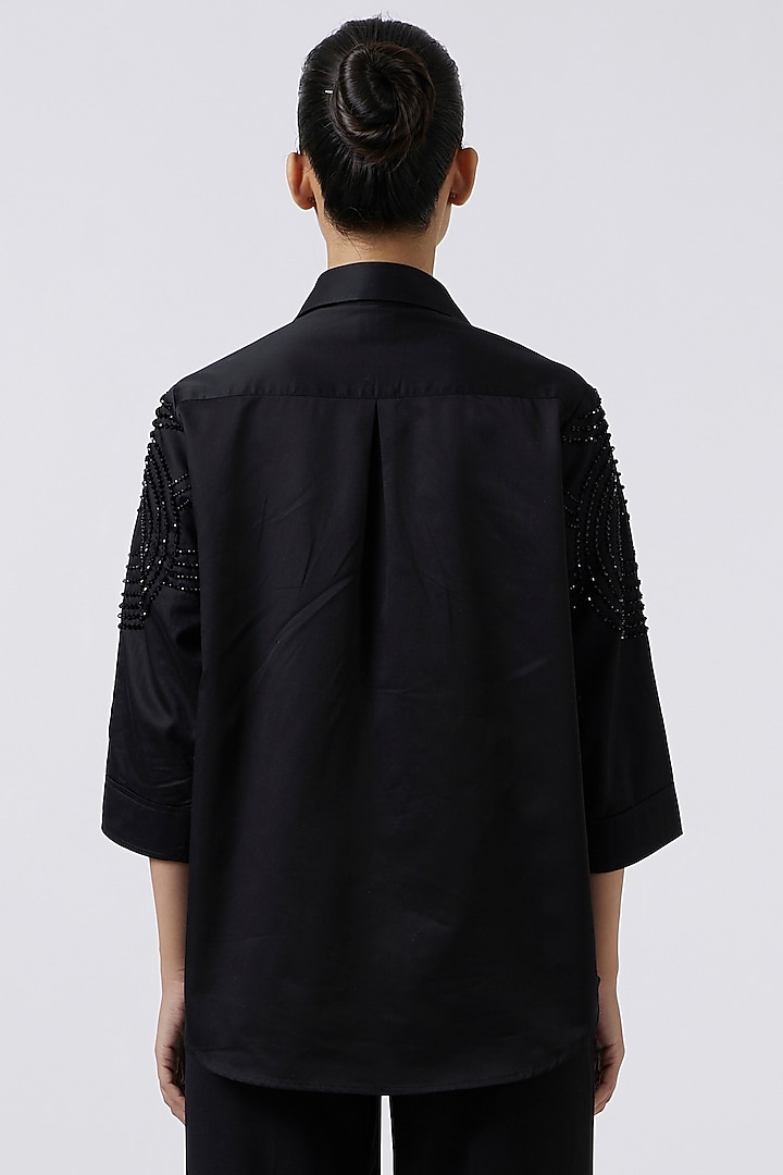 Black Cotton Embroidered Shirt by Pallavi Swadi at Pernia's Pop Up Shop