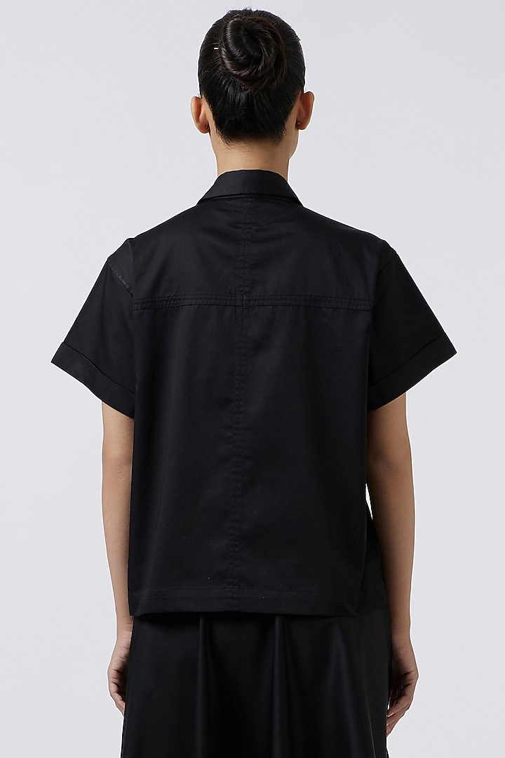Black Cotton Hand Embroidered Shirt by Pallavi Swadi at Pernia's Pop Up Shop