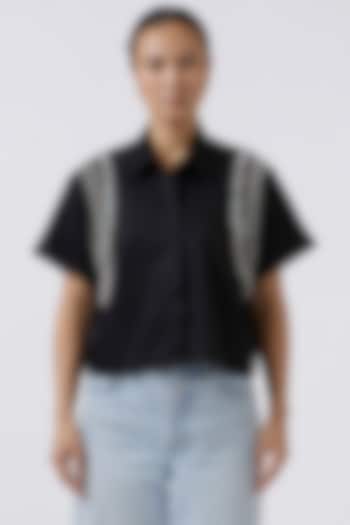 Black Cotton Embroidered Shirt by Pallavi Swadi at Pernia's Pop Up Shop