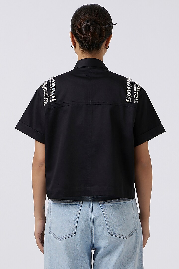 Black Cotton Embroidered Shirt by Pallavi Swadi at Pernia's Pop Up Shop