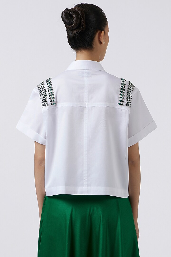 White Cotton Embroidered Shirt by Pallavi Swadi at Pernia's Pop Up Shop