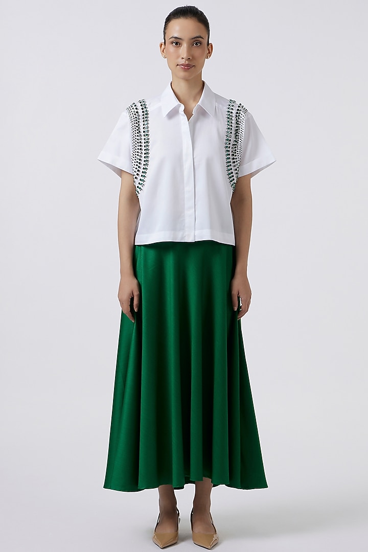 White Cotton Embroidered Shirt by Pallavi Swadi at Pernia's Pop Up Shop