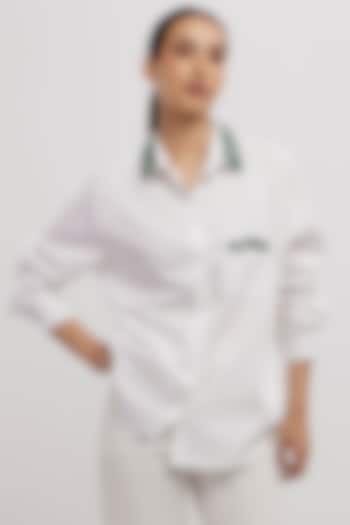 White Cotton Stone Embellished Shirt by Pallavi Swadi at Pernia's Pop Up Shop