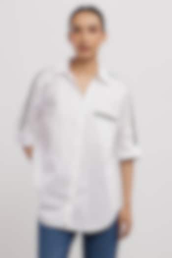 White Cotton Embellished Shirt by Pallavi Swadi at Pernia's Pop Up Shop