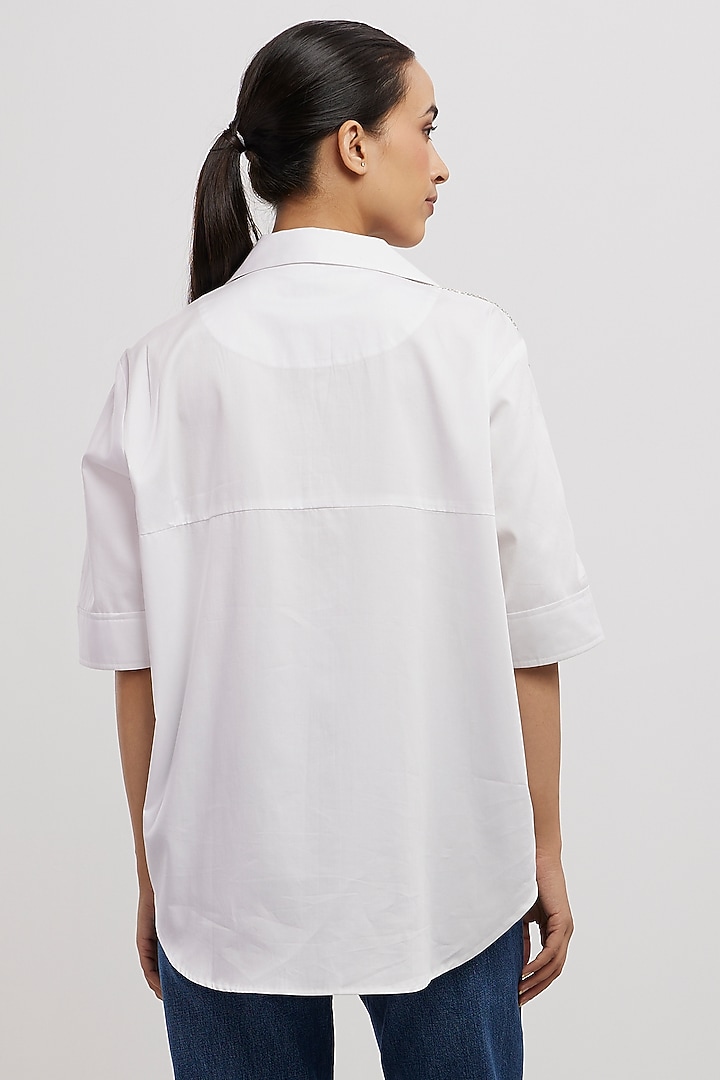 White Cotton Embellished Shirt by Pallavi Swadi at Pernia's Pop Up Shop