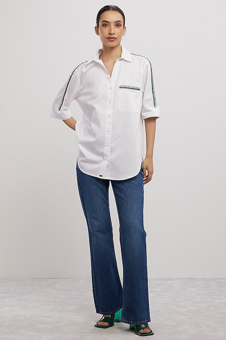 White Cotton Embellished Shirt by Pallavi Swadi at Pernia's Pop Up Shop